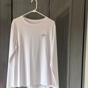 Guy Harvey White Long Sleeve Tee with Blue Logo and design on back